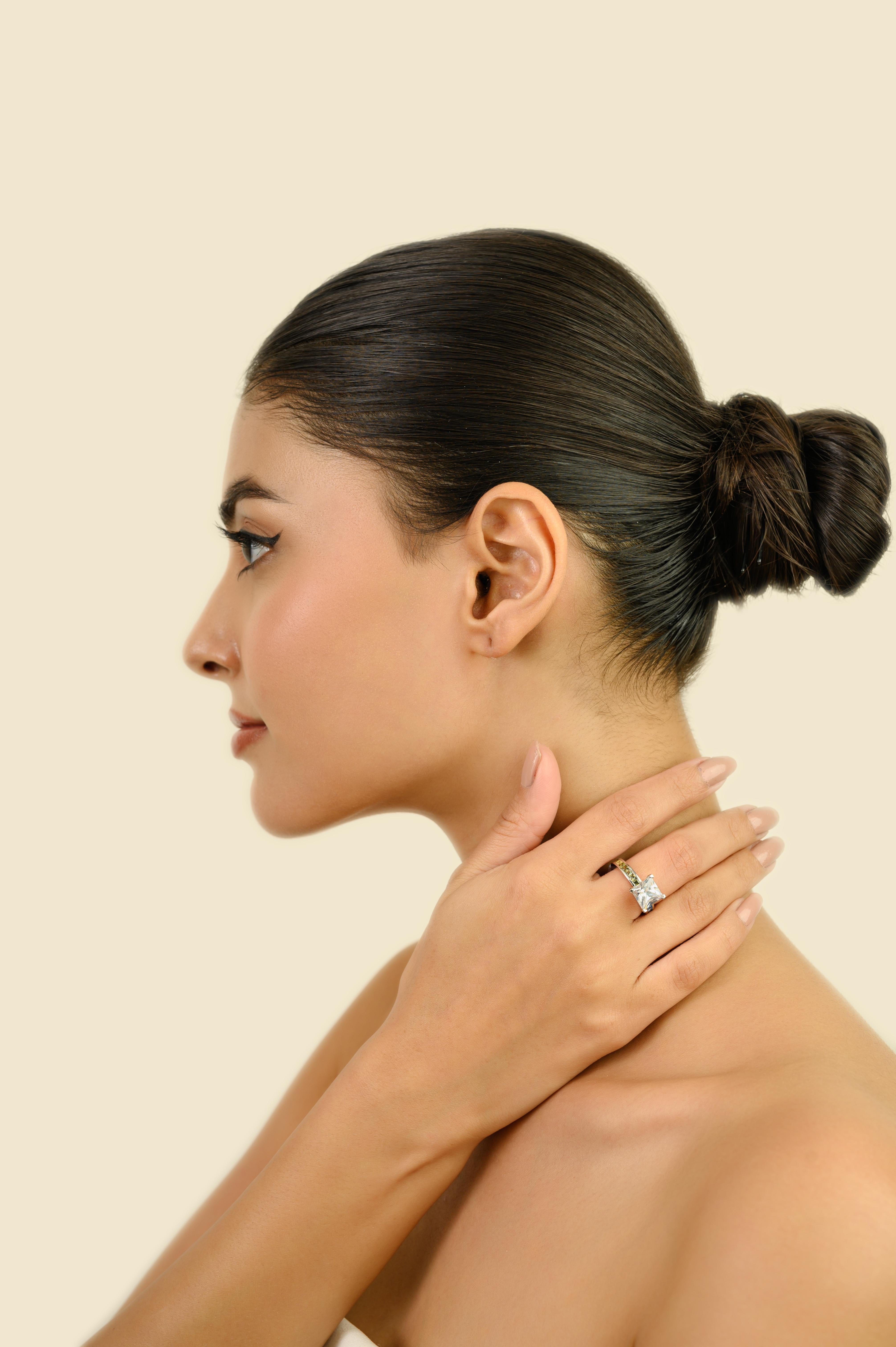 For Sale:  Silvorra 925 Silver Princess Cut Solitaire Ring with Rainbow Cubic Zirconia Band 5