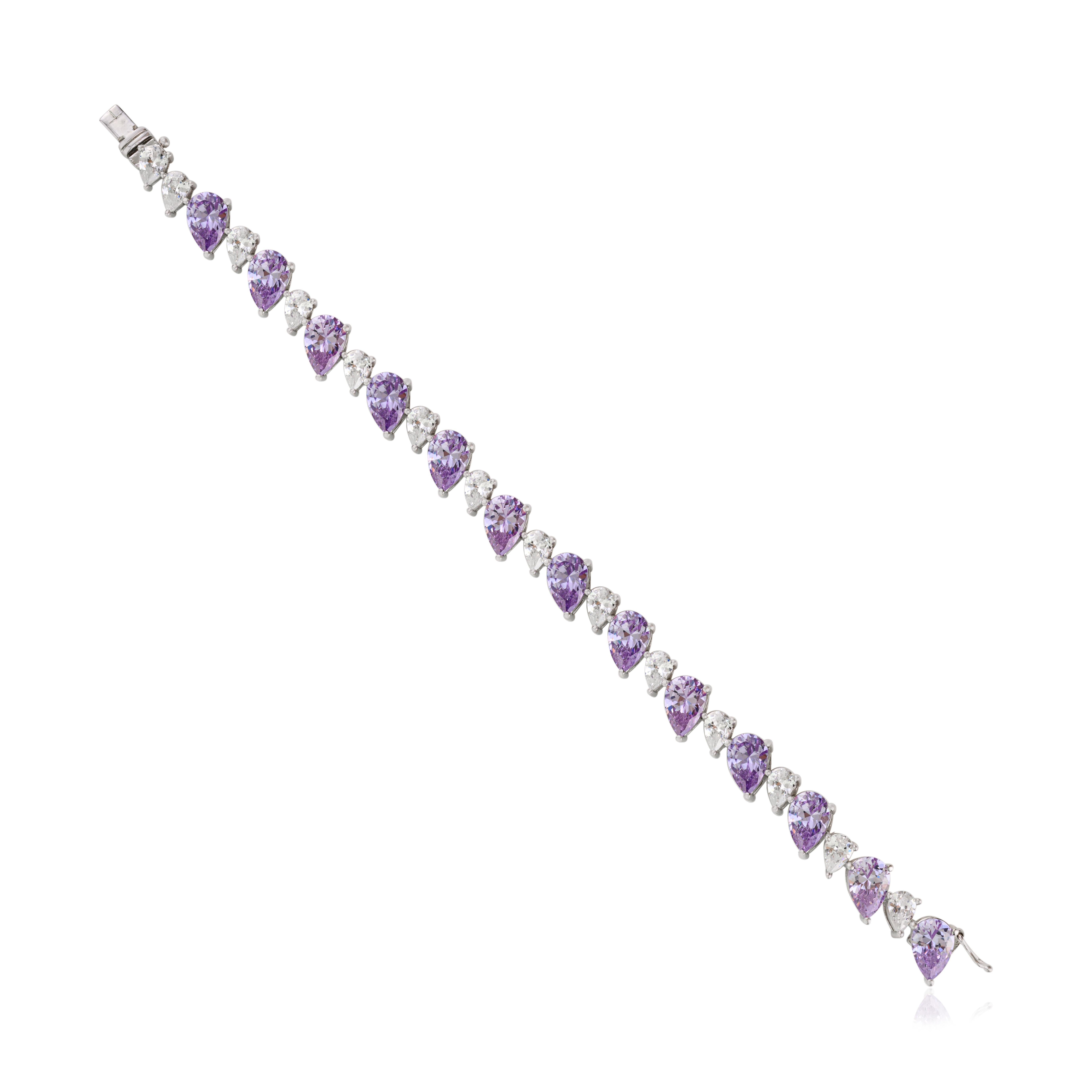 Art Déco Bracciale tennis in argento 925 con perle e zirconi bianchi e viola di Silvorra in vendita