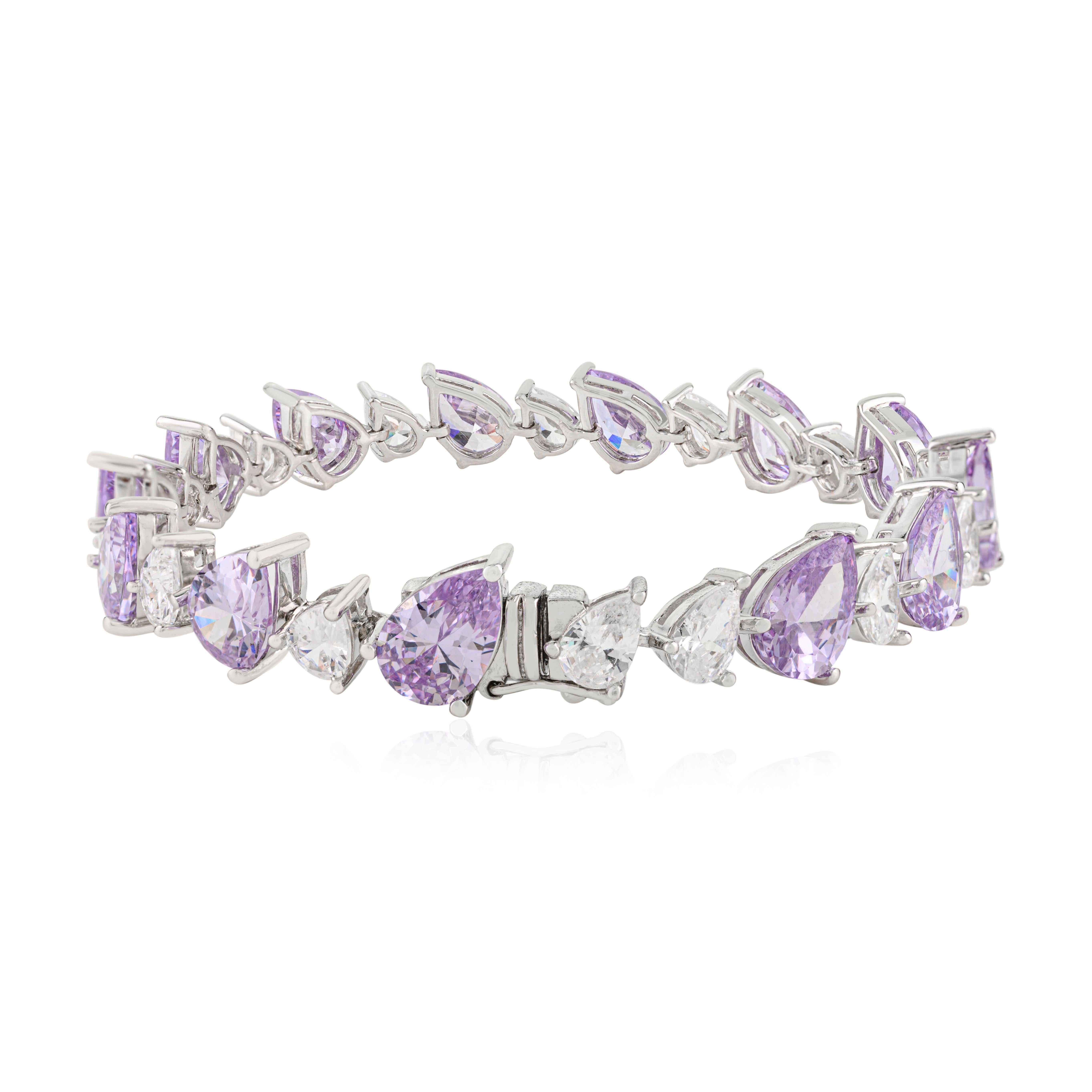 Bracciale tennis in argento 925 con perle e zirconi bianchi e viola di Silvorra in vendita 1