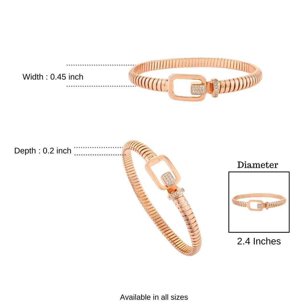 Bracciale con fibbia a coste in argento 925 e oro rosa Silvorra con accenti di zirconi in vendita 5