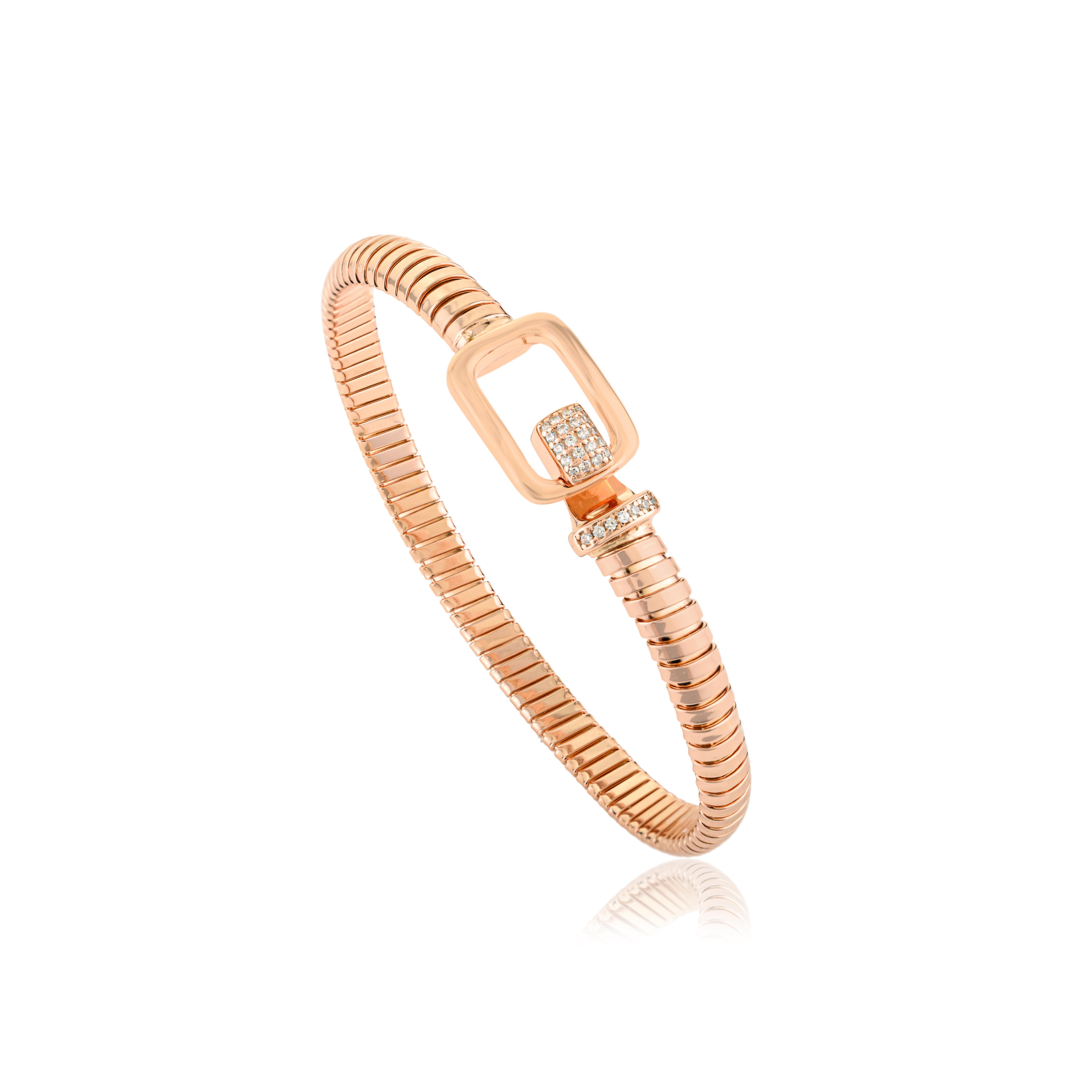 Modernista Bracciale con fibbia a coste in argento 925 e oro rosa Silvorra con accenti di zirconi in vendita