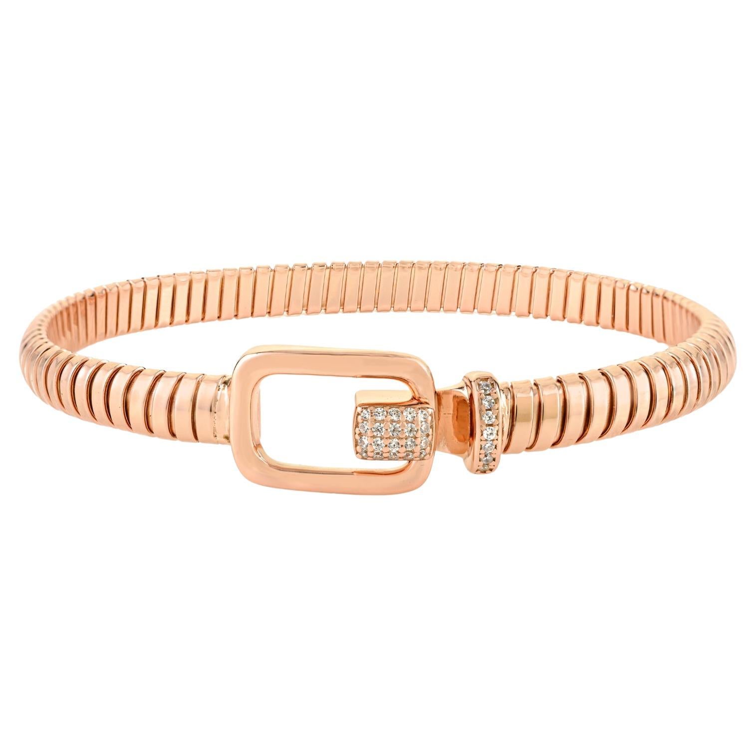 Bracciale con fibbia a coste in argento 925 e oro rosa Silvorra con accenti di zirconi in vendita