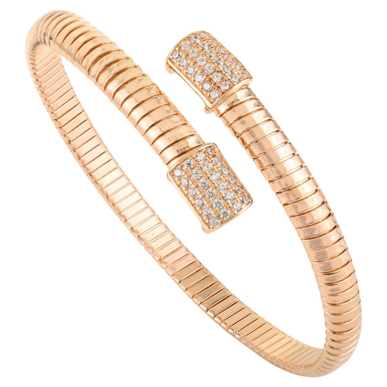 Bracciale aperto con zirconi bianchi in argento 925 e tonalità oro rosa di Silvorra
