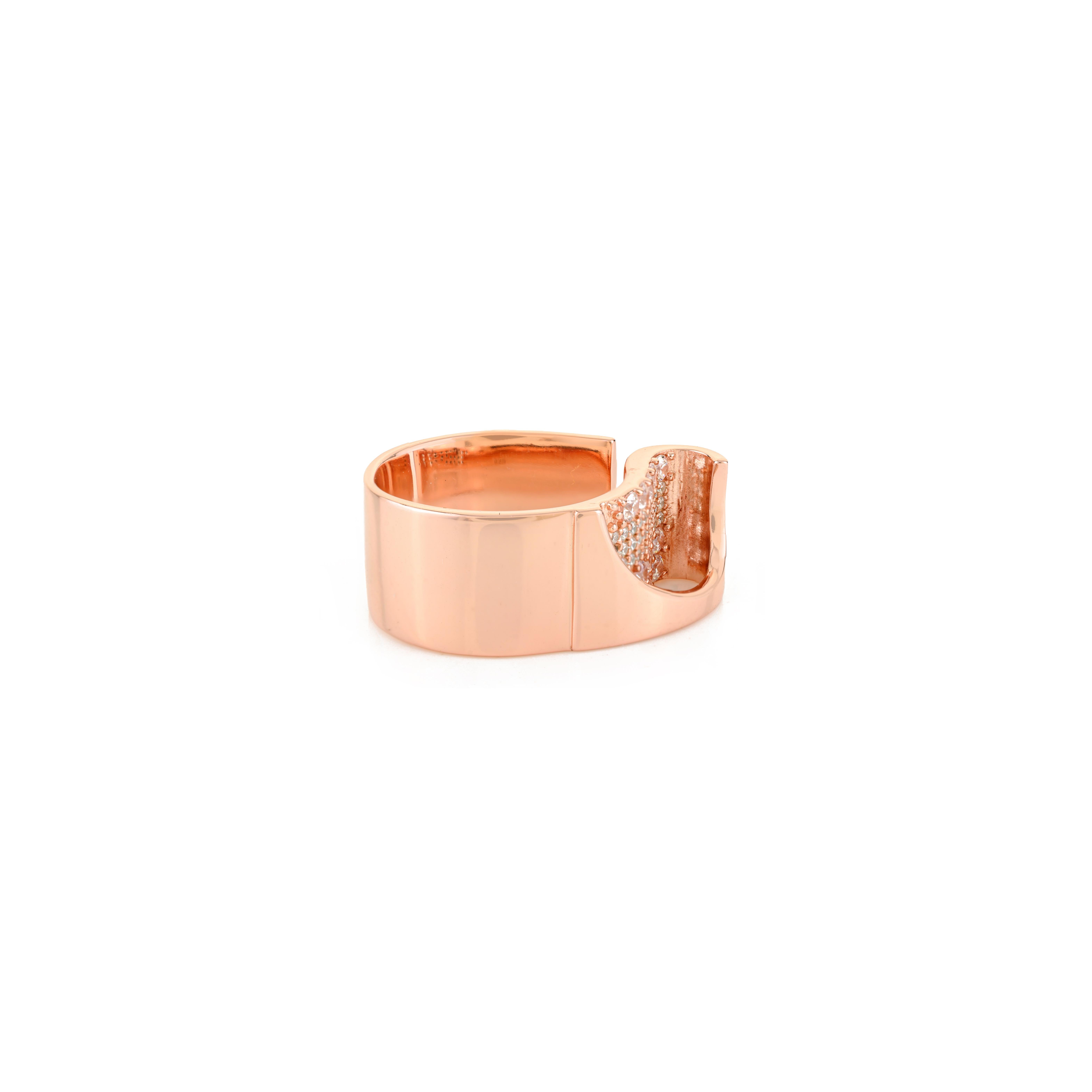 En vente :  A Silver Silver Rose Gold Wide Wrap Band Ring with Sparkling Cubic Zirconia (bague en argent 925 et or rose avec zircon cubique étincelant) 3