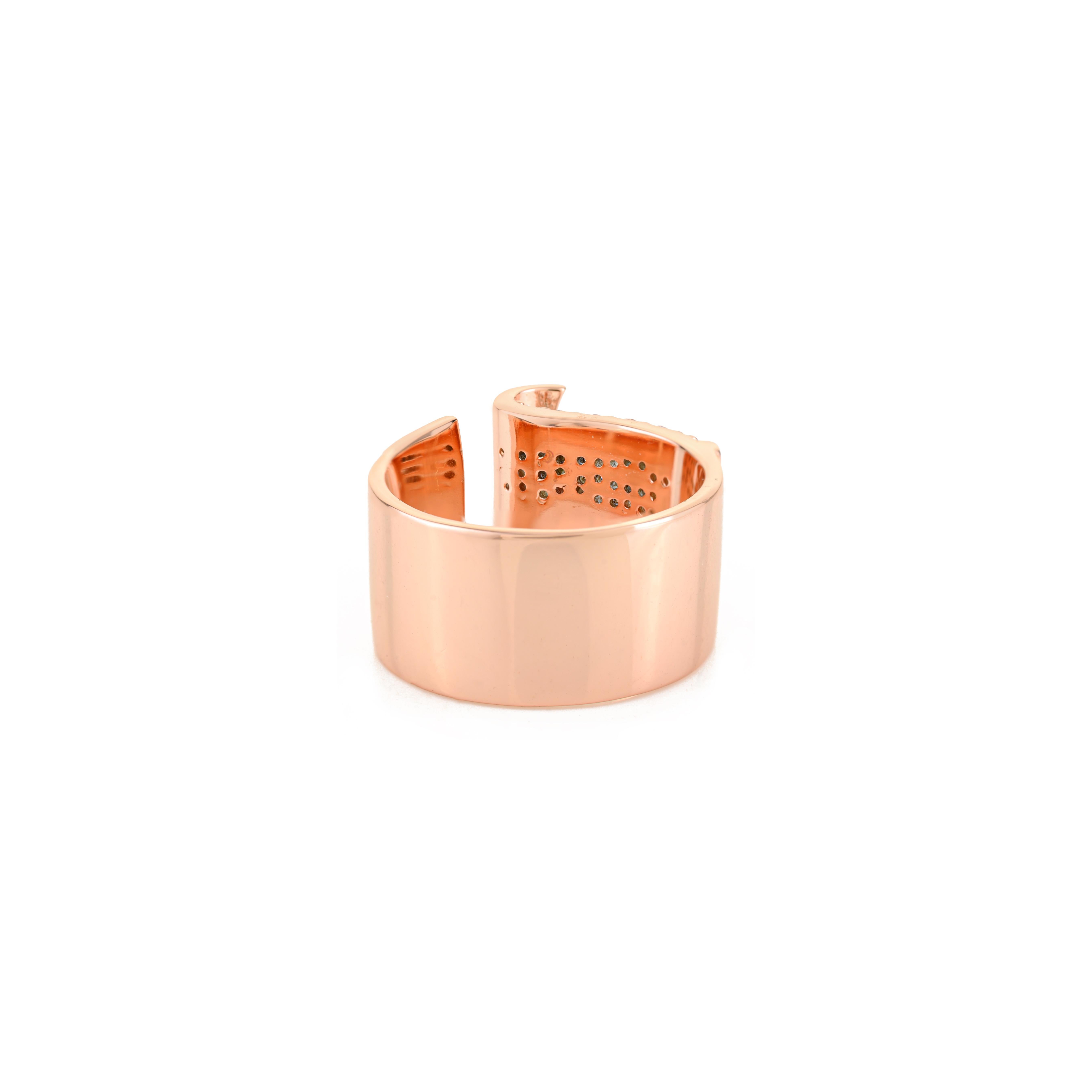 En vente :  A Silver Silver Rose Gold Wide Wrap Band Ring with Sparkling Cubic Zirconia (bague en argent 925 et or rose avec zircon cubique étincelant) 4