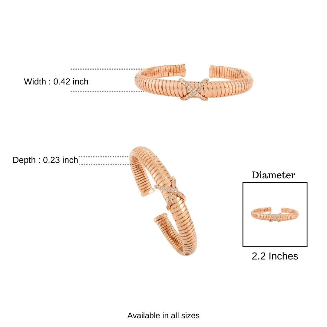 Bracciale Tubogas con motivo X in argento 925 e oro rosa Silvorra con zircone bianco in vendita 4