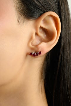 Silvorra 925 Plata Rubí Diamante Pendientes Curvos para Novia Regalo