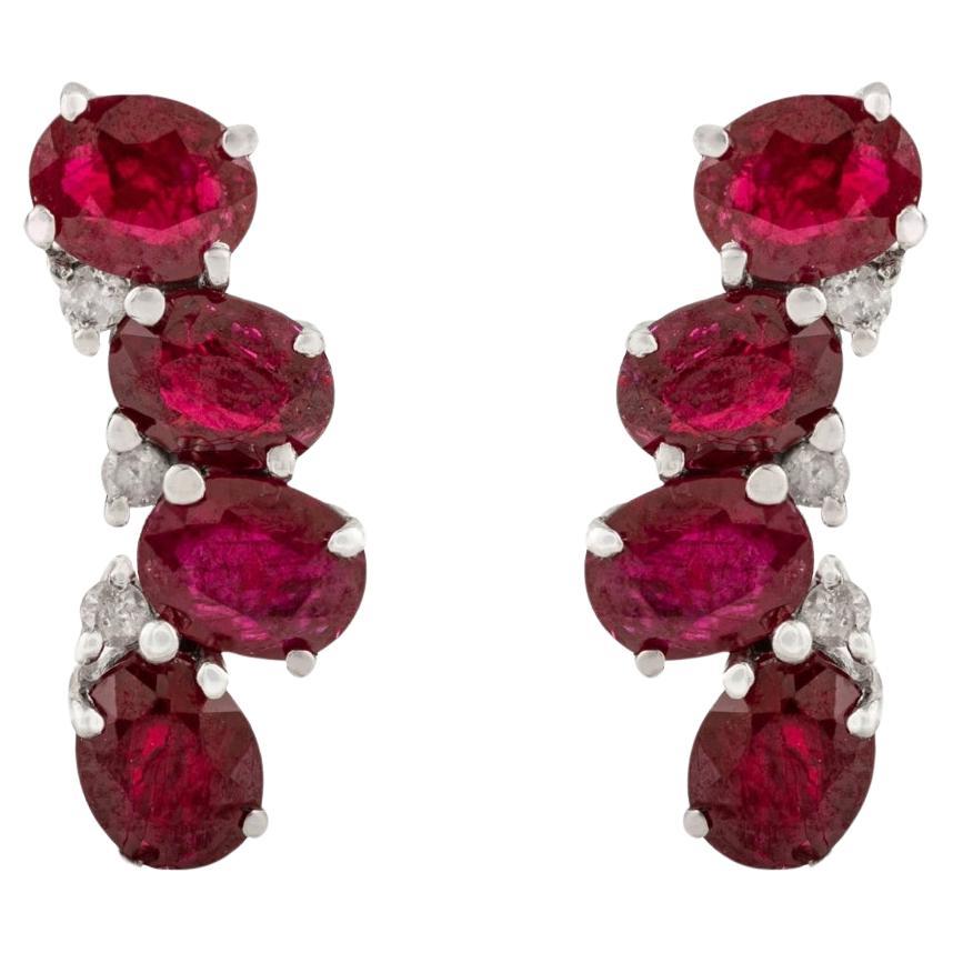 Silvorra 925 Silver Ruby Diamond Curved Ear Crawler Earrings for Girlfriend Gift