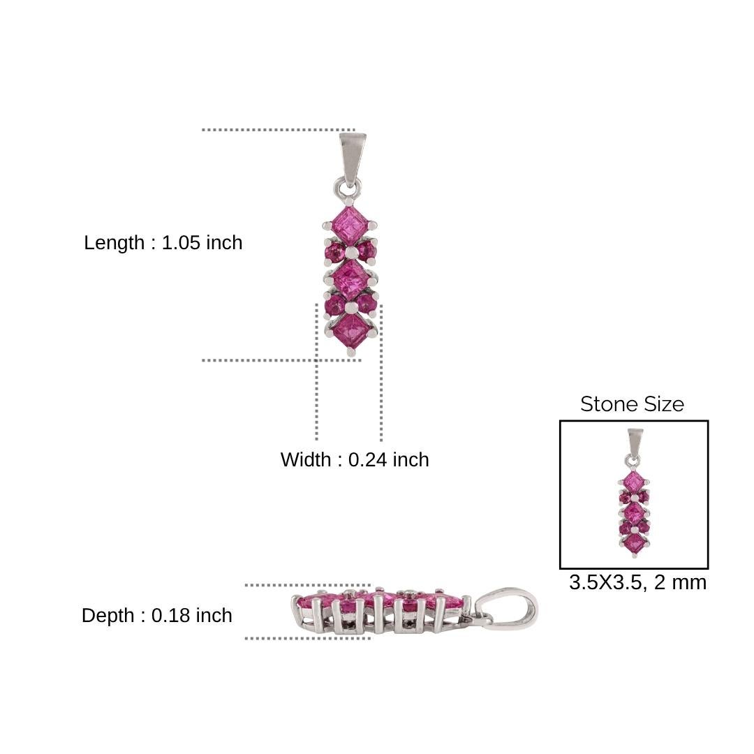 Silvorra 925 Argento Ciondolo lineare di rubino Moderno Taglio Quadrato e Rotondo Regalo di Natale in vendita 5