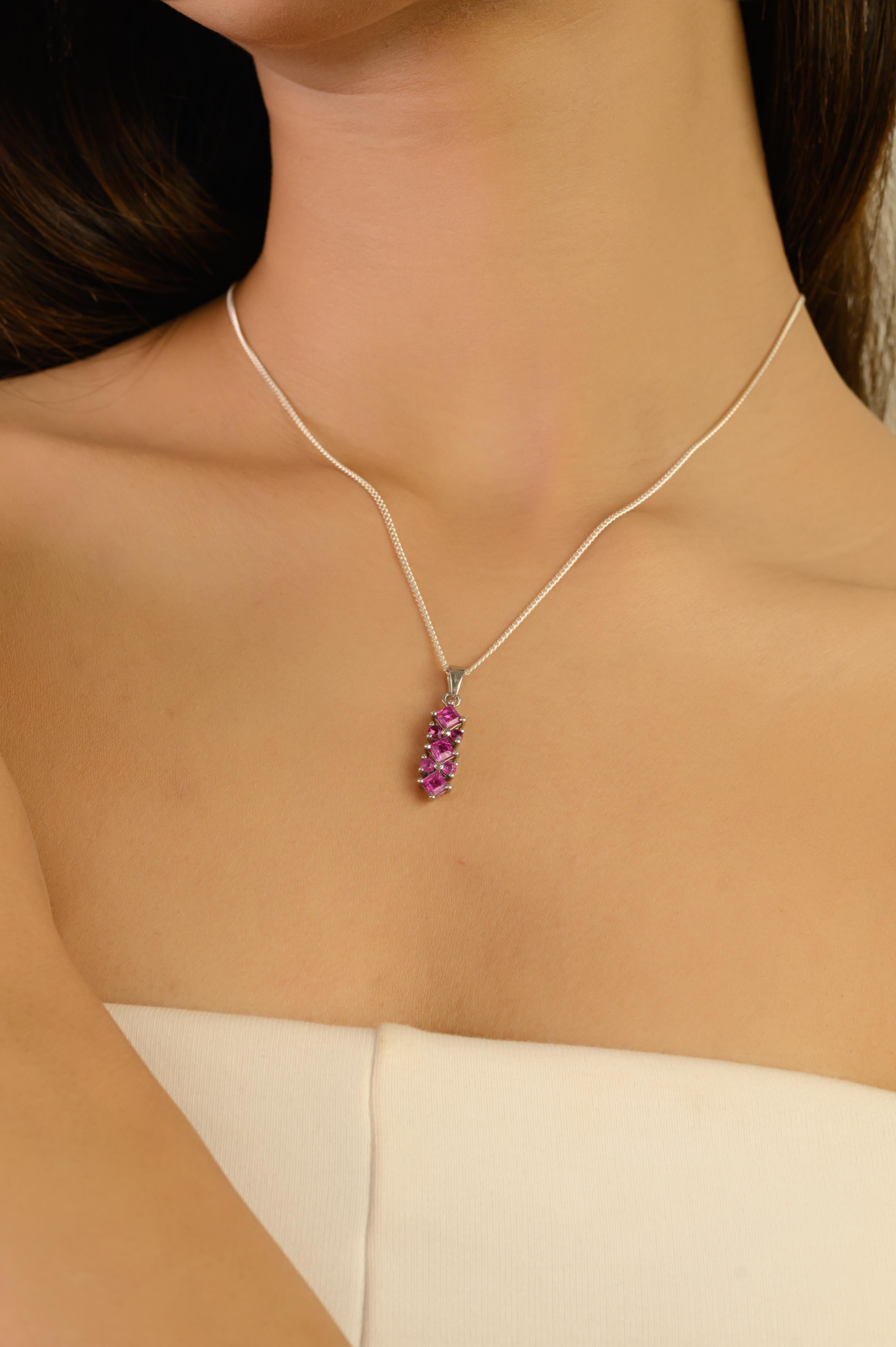 Silvorra 925 Argento Ciondolo lineare di rubino Moderno Taglio Quadrato e Rotondo Regalo di Natale 3