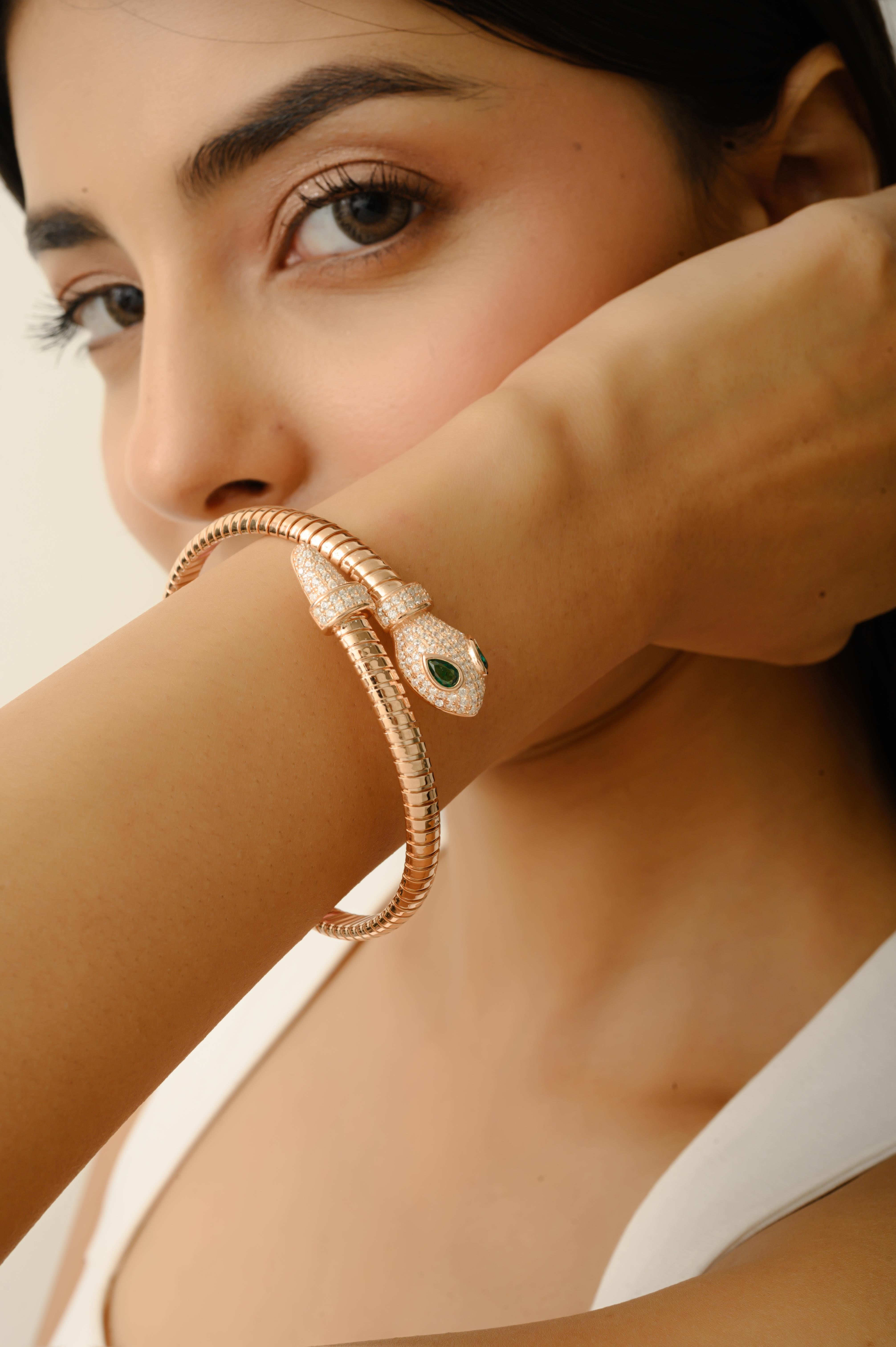 Bracciale in argento 925 Silvorra ispirato al serpente con zircone bianco e verde in vendita 4