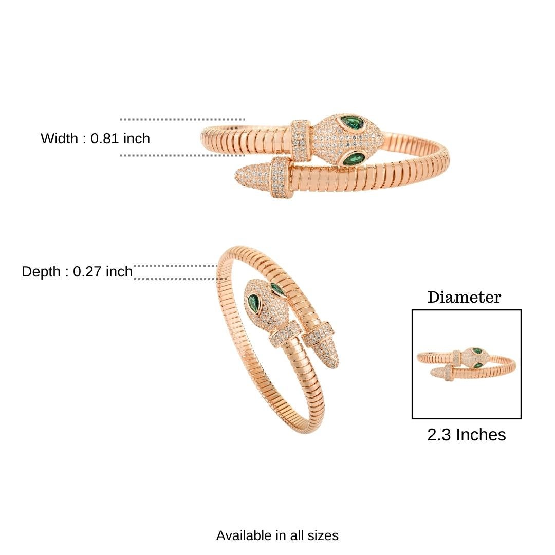 Bracciale in argento 925 Silvorra ispirato al serpente con zircone bianco e verde in vendita 5