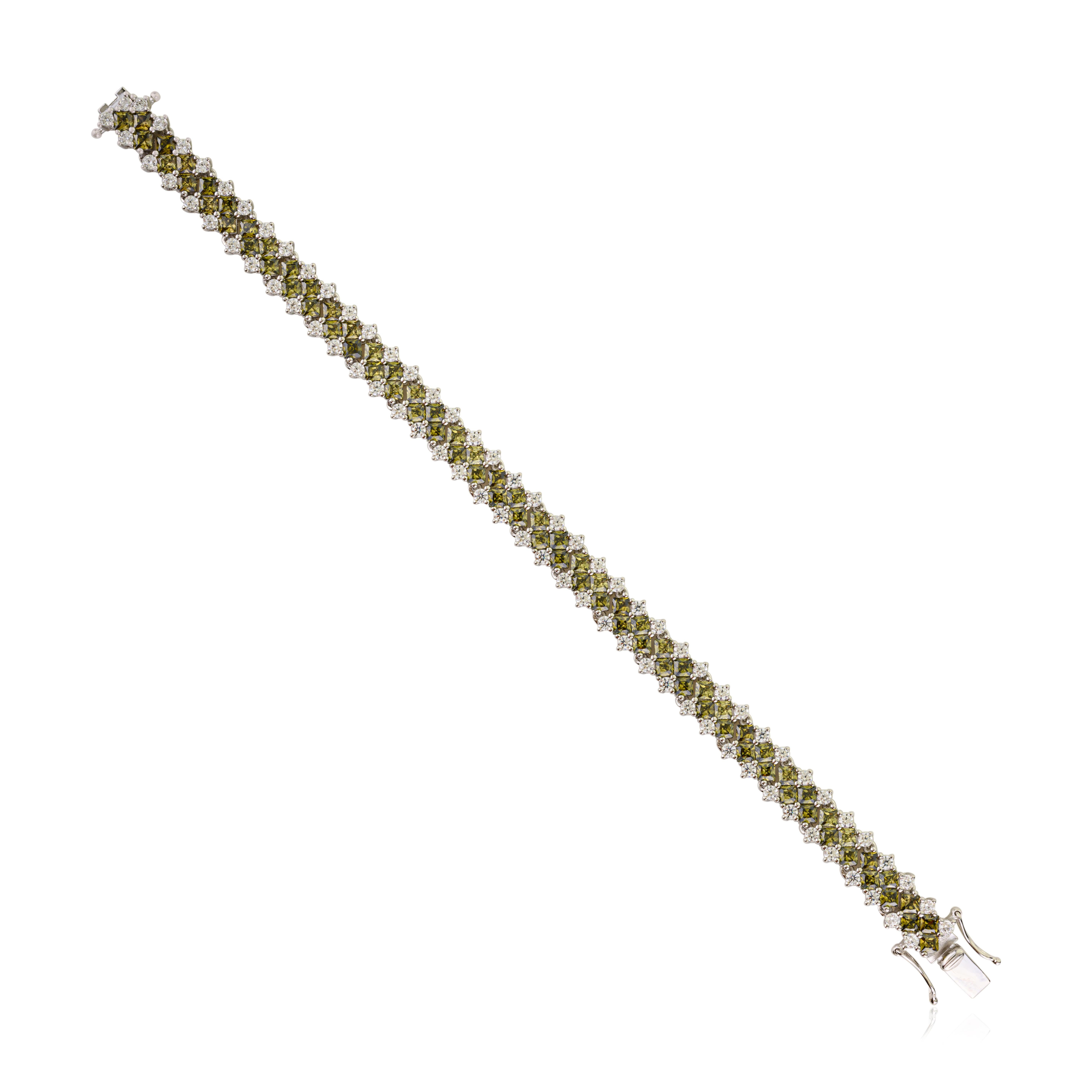 Art déco Silvorra Bracelet de tennis en argent 925 avec pierres CZ vertes et blanches Cadeau de Noël en vente