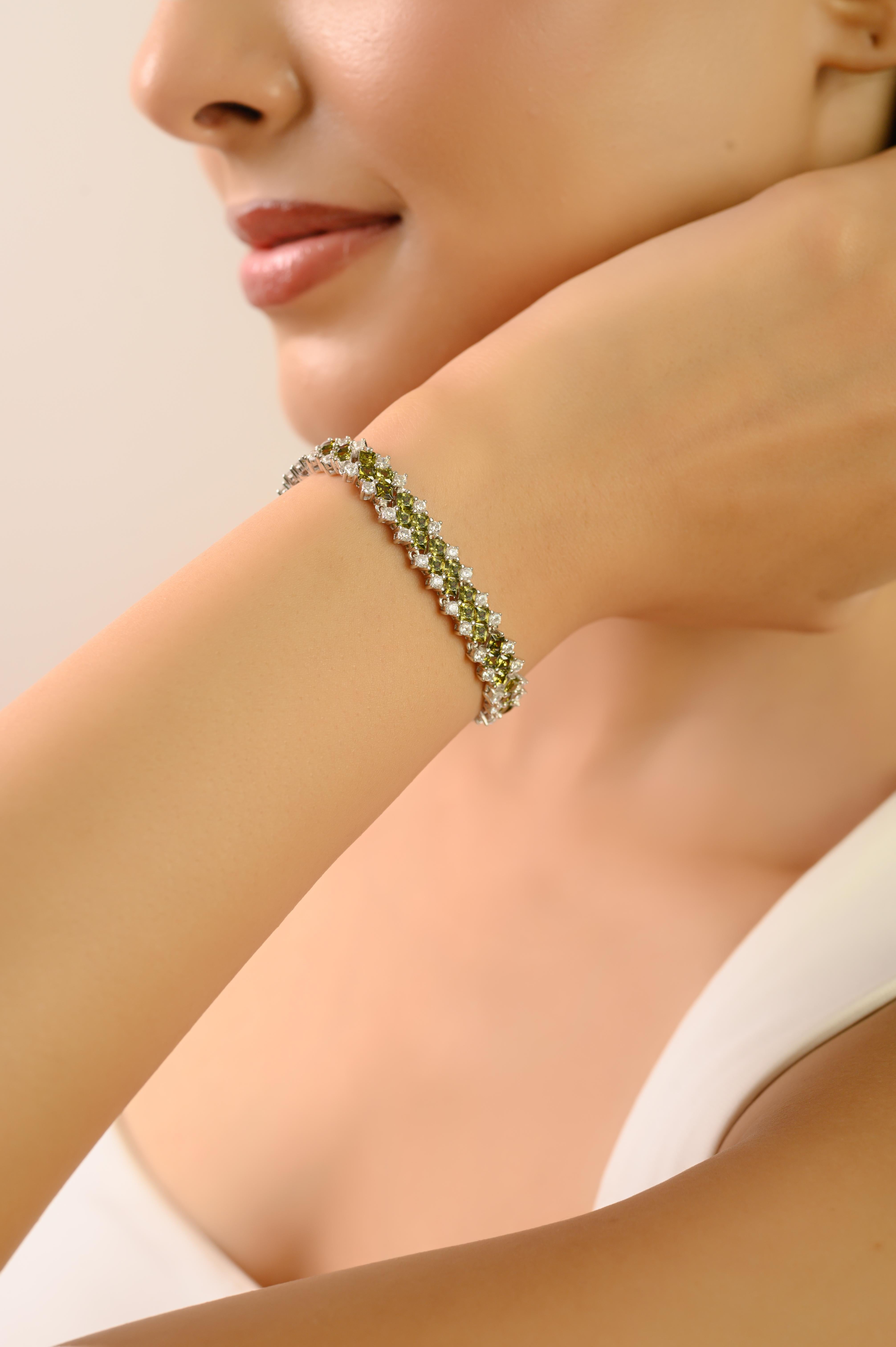 Taille mixte Silvorra Bracelet de tennis en argent 925 avec pierres CZ vertes et blanches Cadeau de Noël en vente