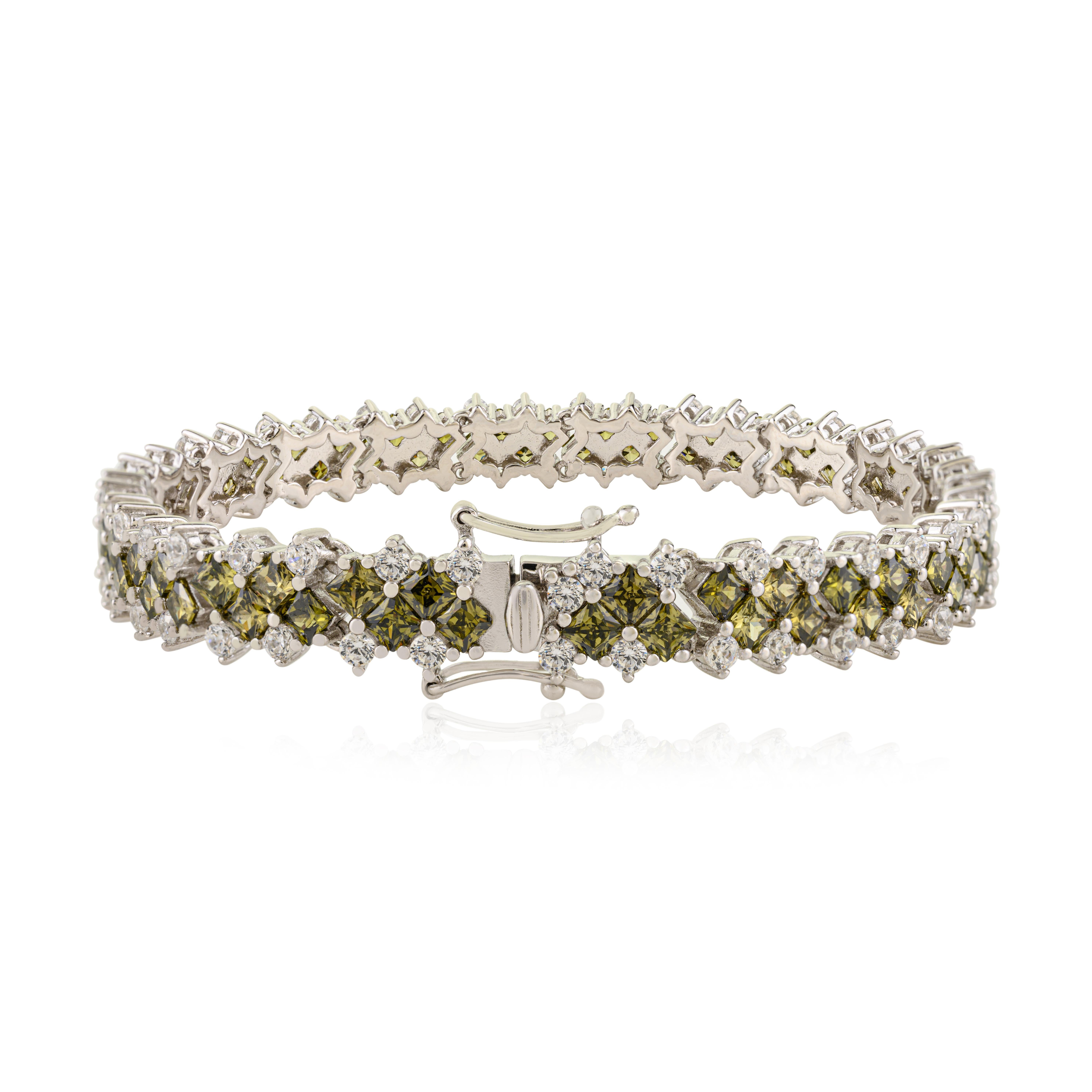 Silvorra Bracelet de tennis en argent 925 avec pierres CZ vertes et blanches Cadeau de Noël Neuf - En vente à New York, NY