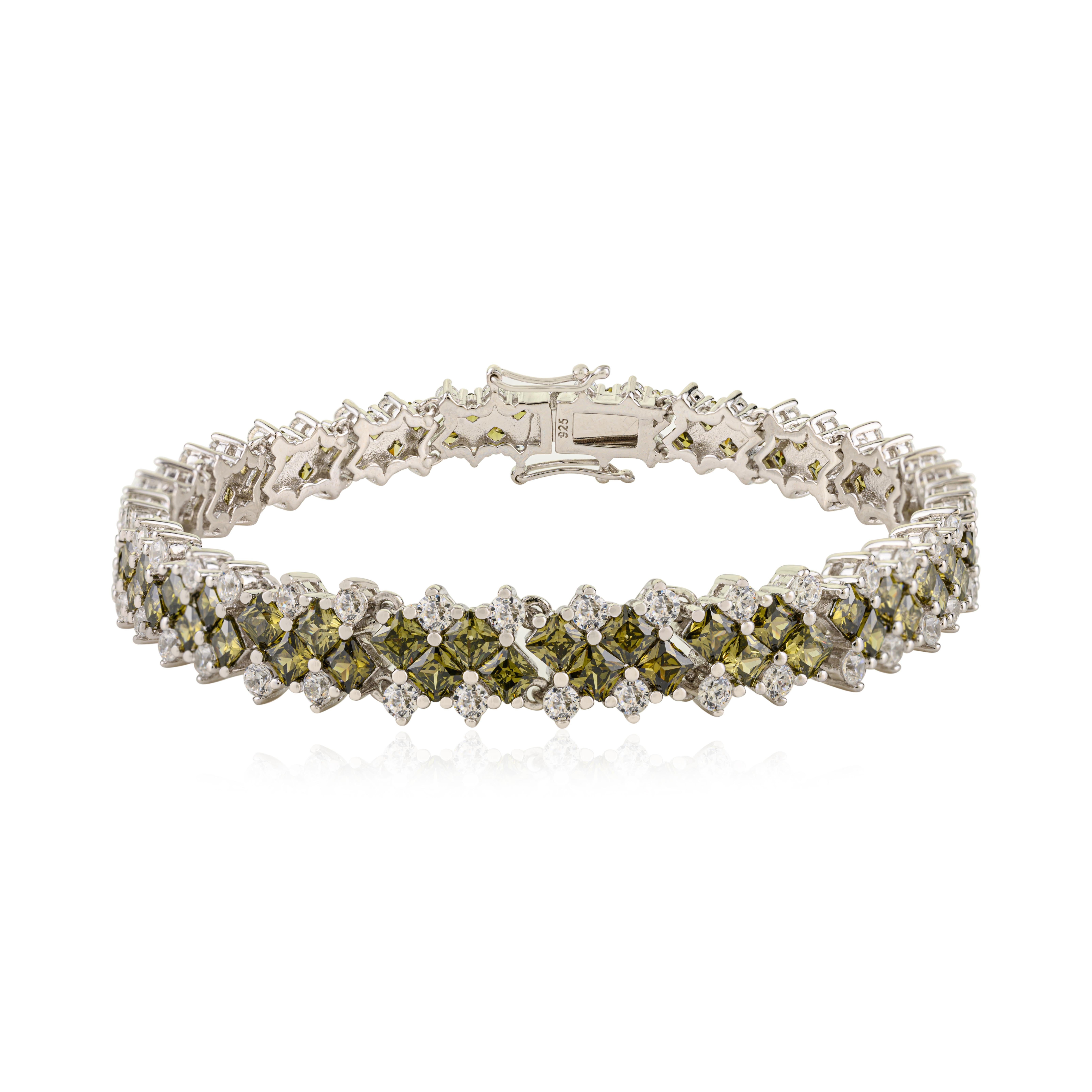 Silvorra Bracelet de tennis en argent 925 avec pierres CZ vertes et blanches Cadeau de Noël en vente 1