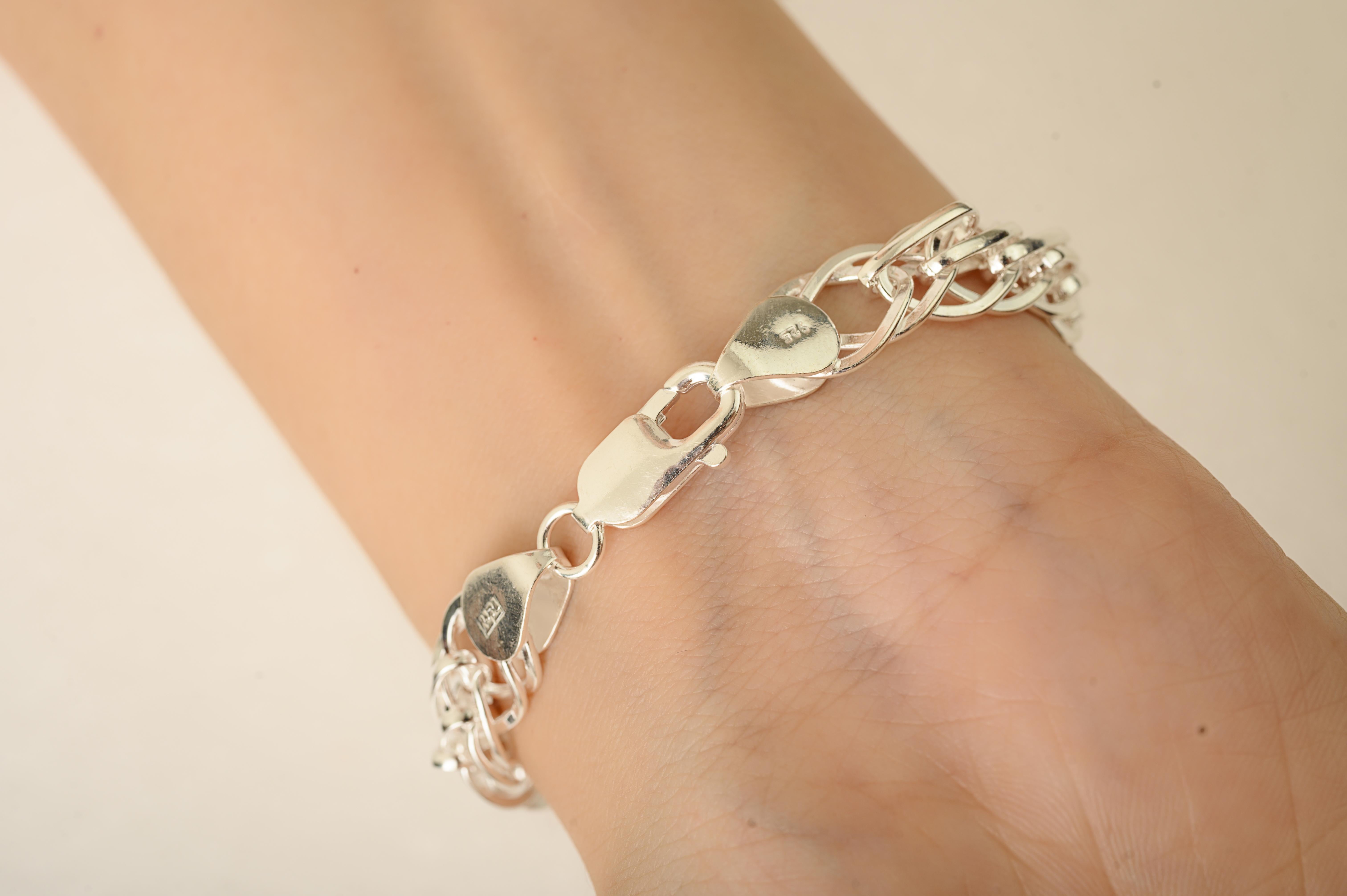 Silvorra 925 Silver Unique Braided Overlapped Link Chain Unisex Bracelet For Sale 7