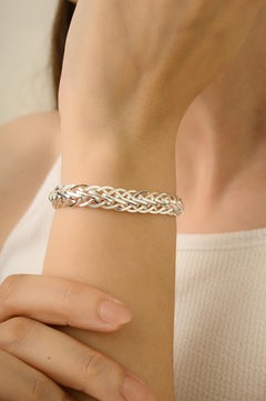 Silvorra 925 Silver Unique Braided Overlapped Link Chain Unisex Bracelet