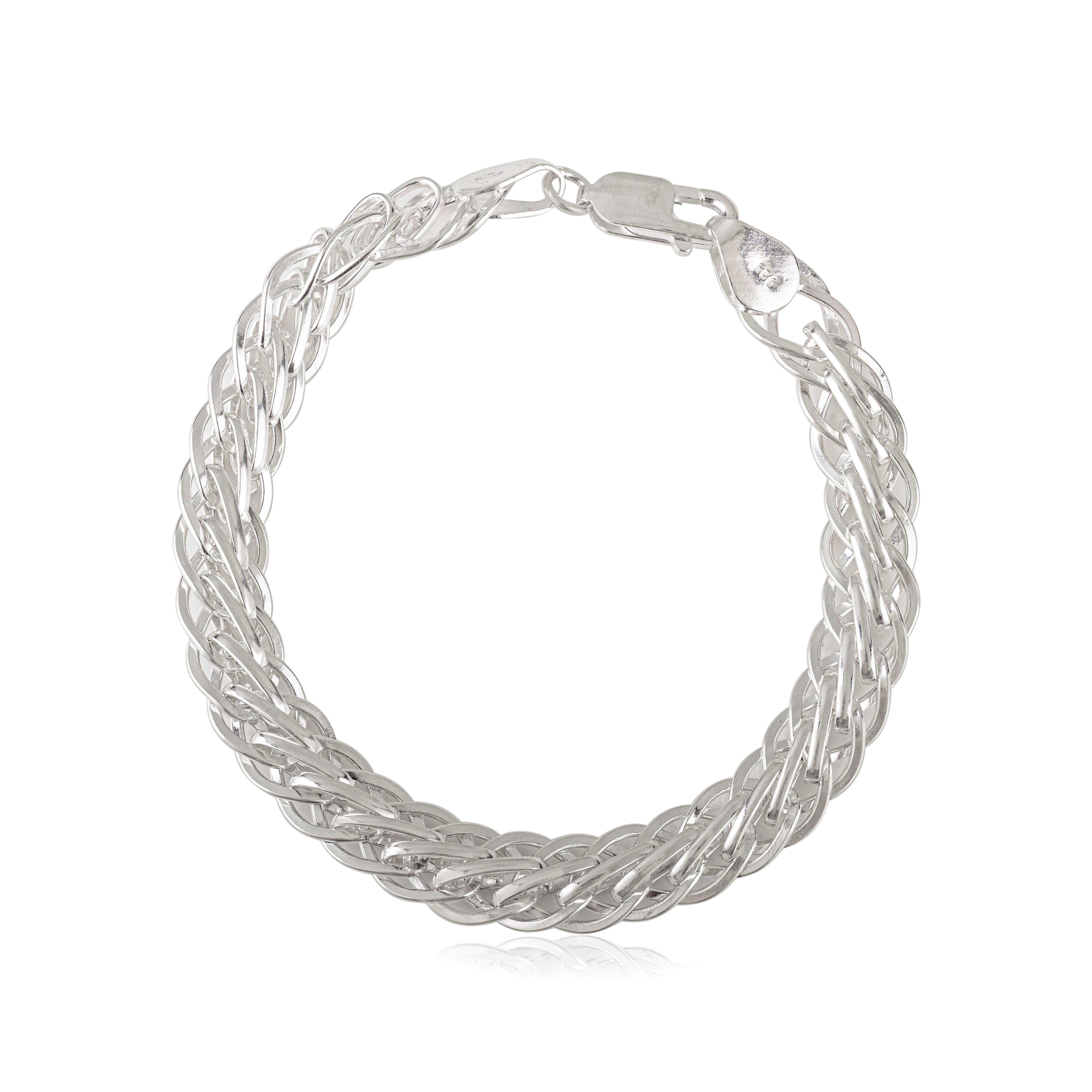 Silvorra 925 Silver Unique Braided Overlapped Link Chain Unisex Bracelet For Sale 3