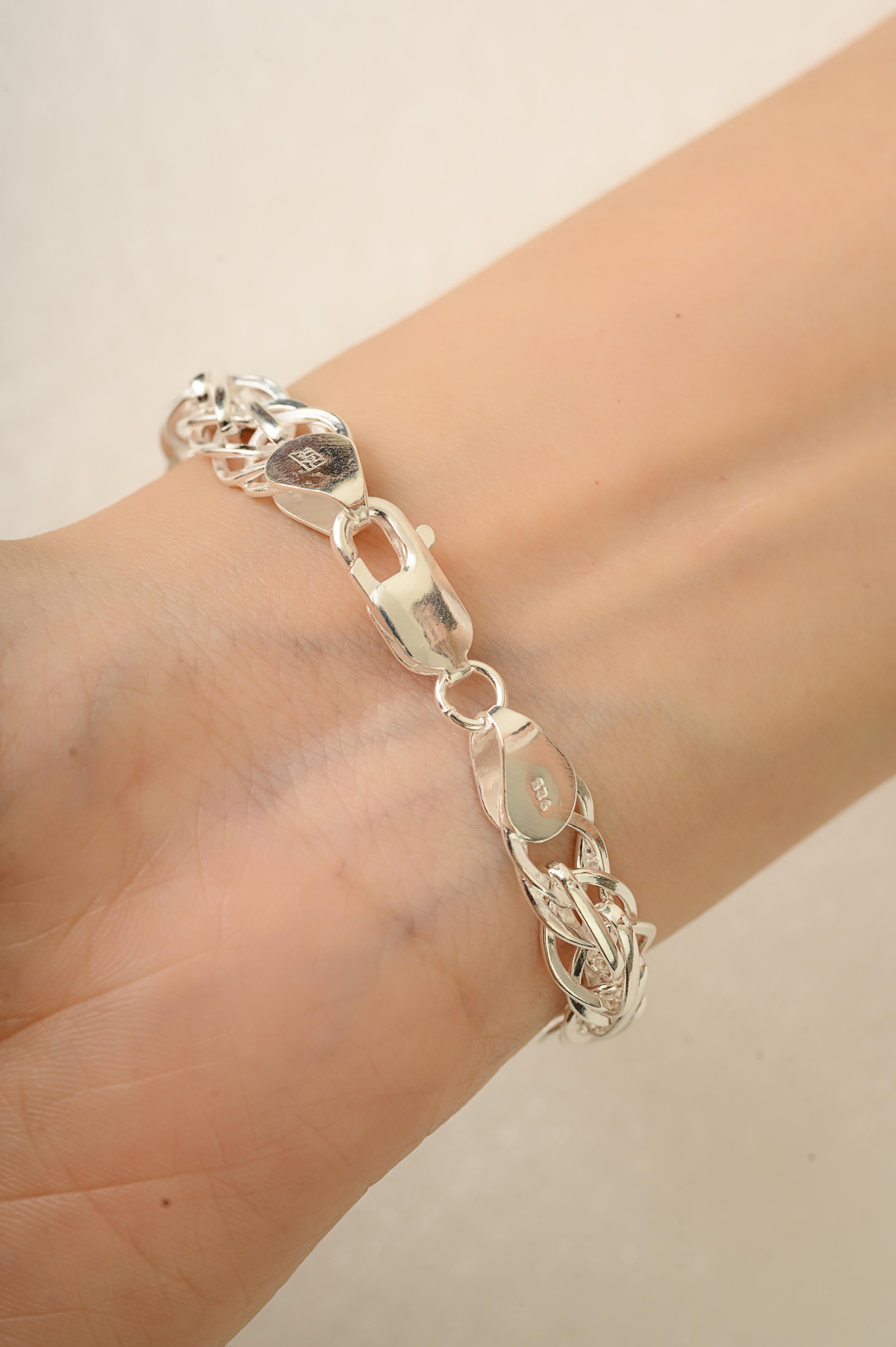 Silvorra 925 Silver Unique Braided Overlapped Link Chain Unisex Bracelet For Sale 4