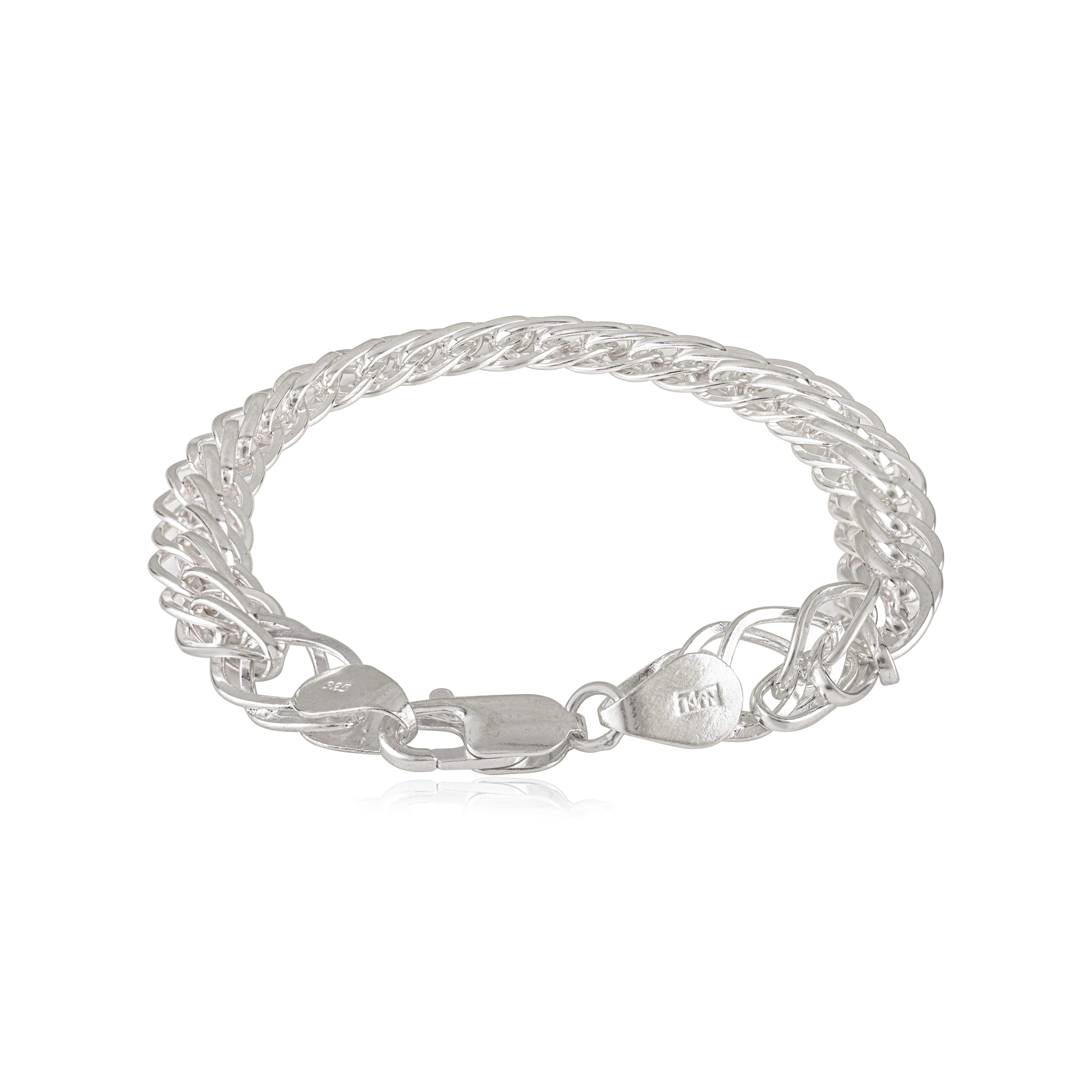 Silvorra 925 Silver Unique Braided Overlapped Link Chain Unisex Bracelet For Sale 5