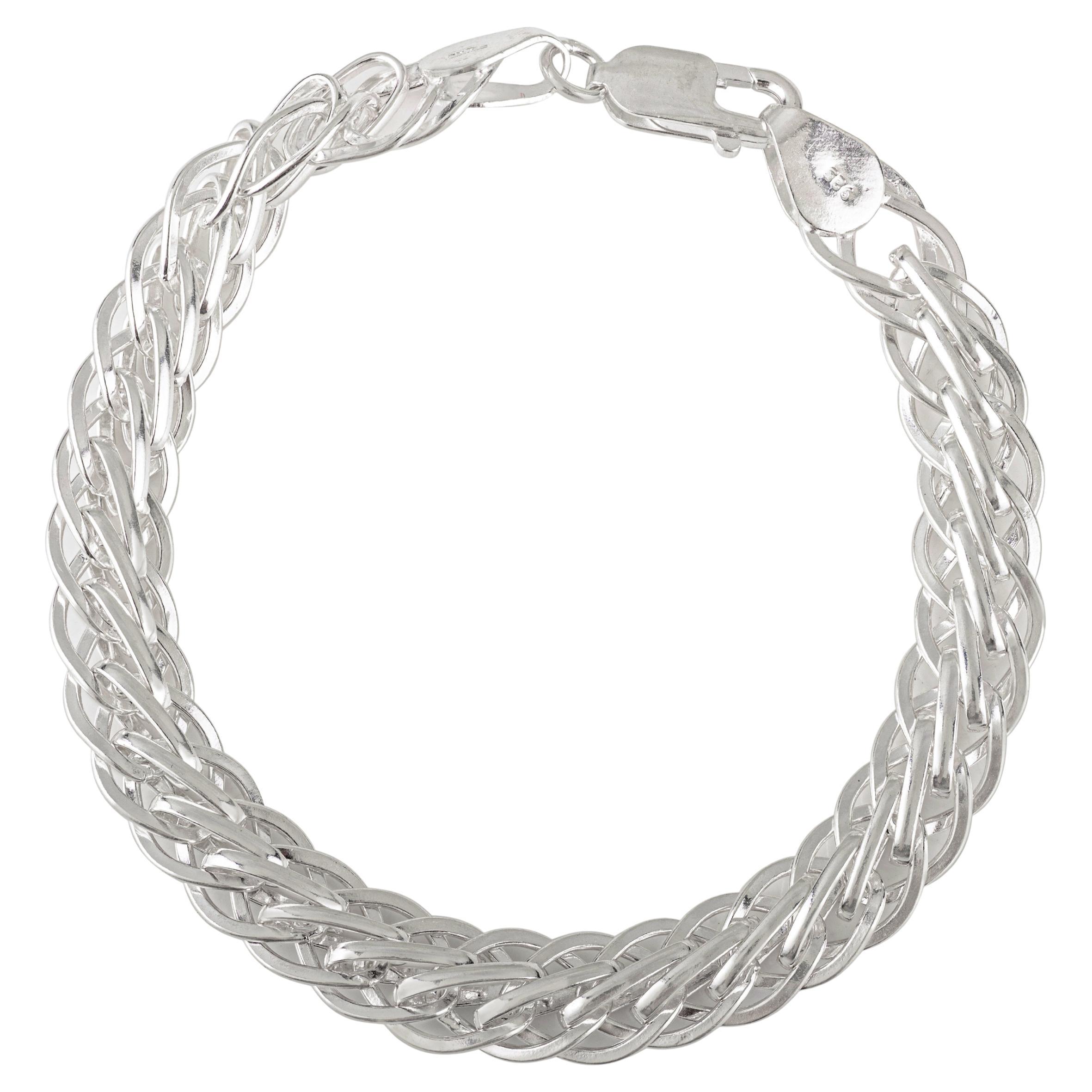 Silvorra 925 Silver Unique Braided Overlapped Link Chain Unisex Bracelet For Sale