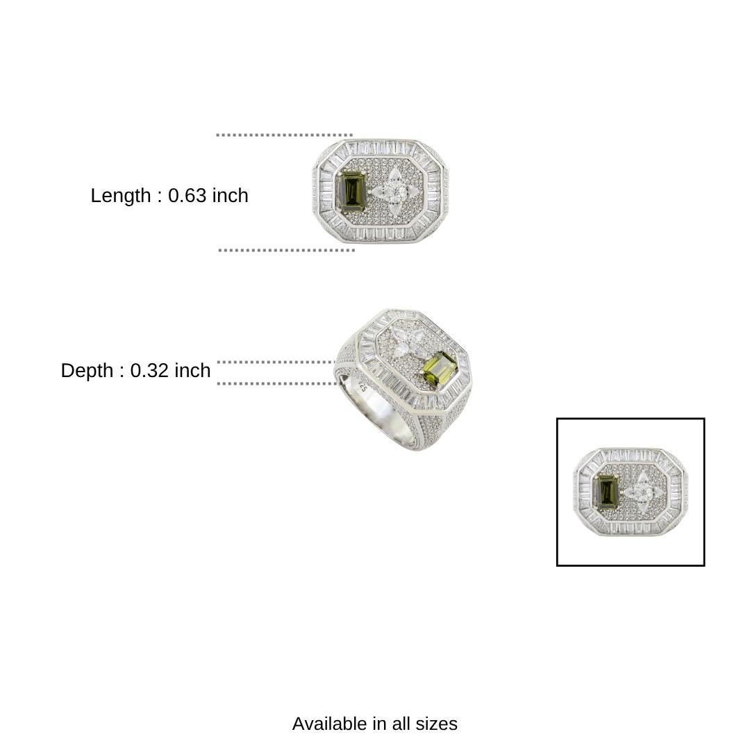 En vente :  Silvorra Bague unisexe en argent 925 avec zircon cubique vert et blanc 10