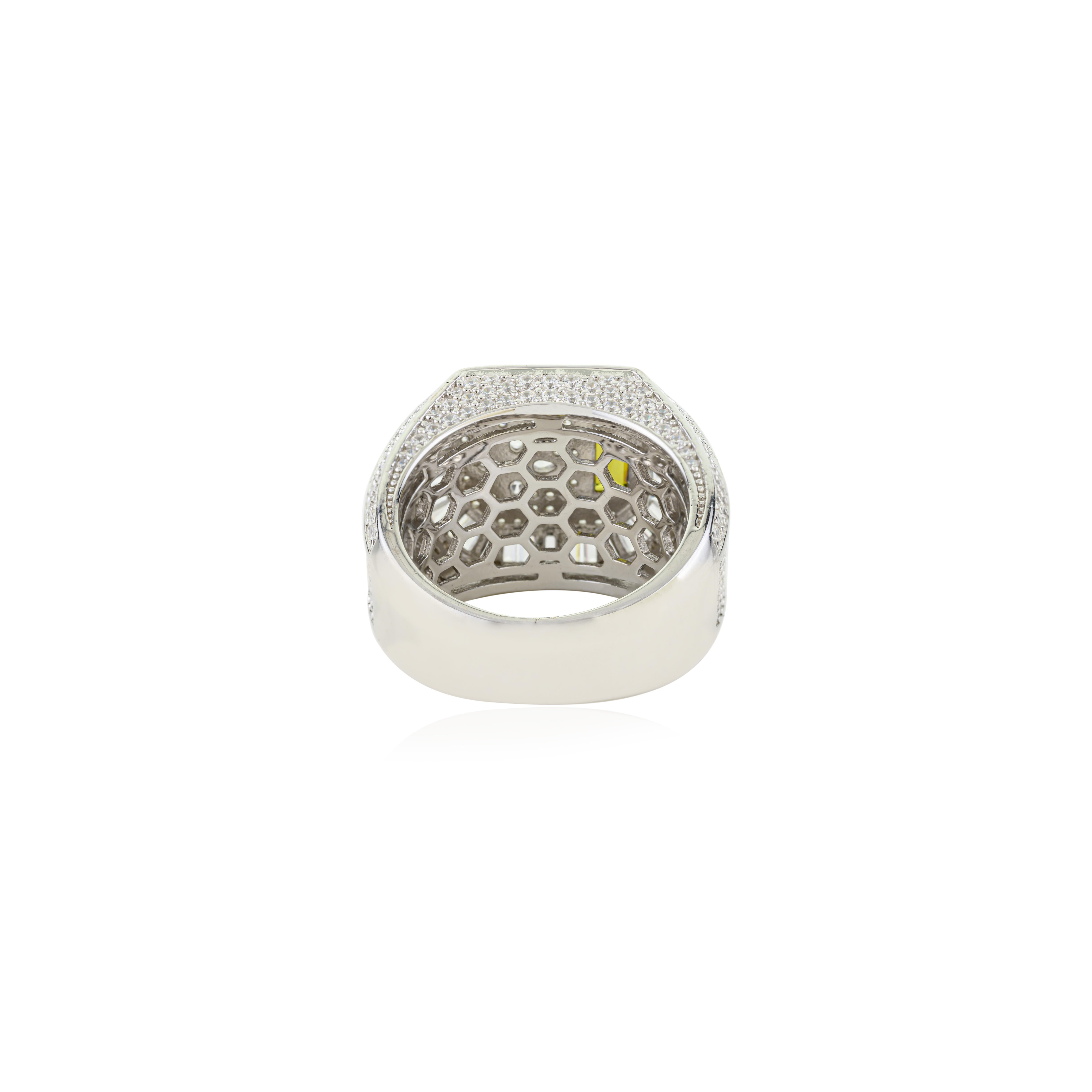 En vente :  Silvorra Bague unisexe en argent 925 avec zircon cubique vert et blanc 9