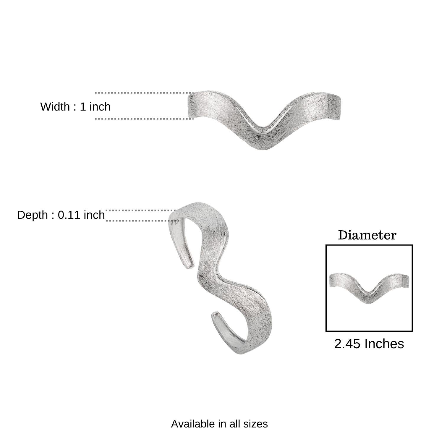 Bracelet ouvert réglable en argent massif 925 avec zircon ondulé, de style contemporain, Silvorra Unisexe en vente