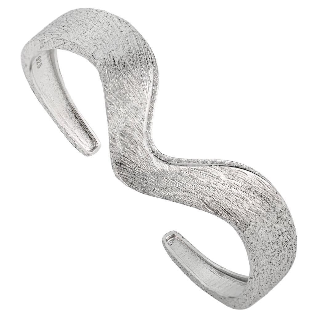 Bracelet ouvert réglable en argent massif 925 avec zircon ondulé, de style contemporain, Silvorra