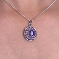 A Silver Argent massif 925 Pendentif ovale en améthyste naturelle de 3,25 carats, pierre de naissance