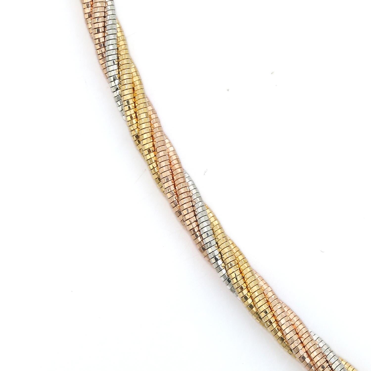 Modernist Silvorra 925 Solid Silver Rope Pattern Twisted Tri-Tone Choker Chain Necklace For Sale