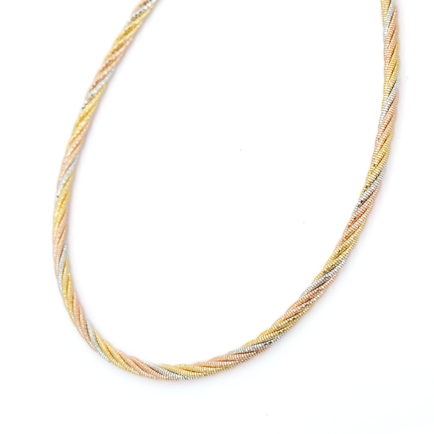 Women's Silvorra 925 Solid Silver Rope Pattern Twisted Tri-Tone Choker Chain Necklace For Sale