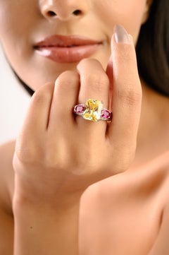 Silvorra 925 Solid Silver Solitaire Ring with Yellow Pink & White Cubic Zirconia