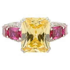 A Silver 925 Bague solitaire en argent massif avec zircon cubique jaune, rose et blanc