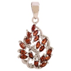 Silvorra 925 Sterling Silver 13.25 Ct Deep Red Garnet & Zircon Leaf Pendant