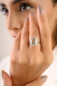 Silvorra 925 Sterling Silver 2.7 Carat Green Amethyst Halo Zircon Cluster Ring