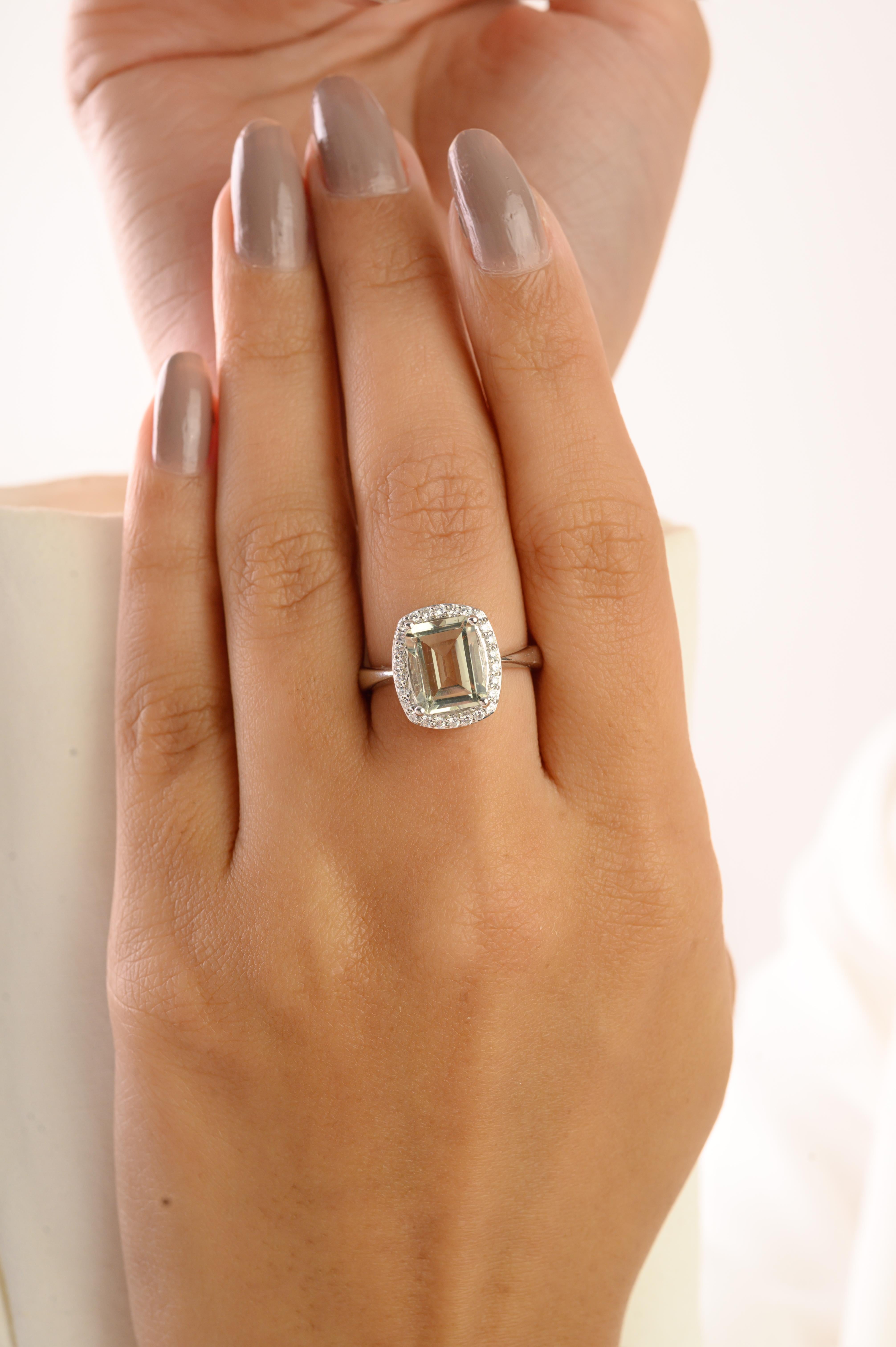 in vendita:  Anello a grappolo con ametista verde e zircone a raggiera in argento 925 Silvorra 4