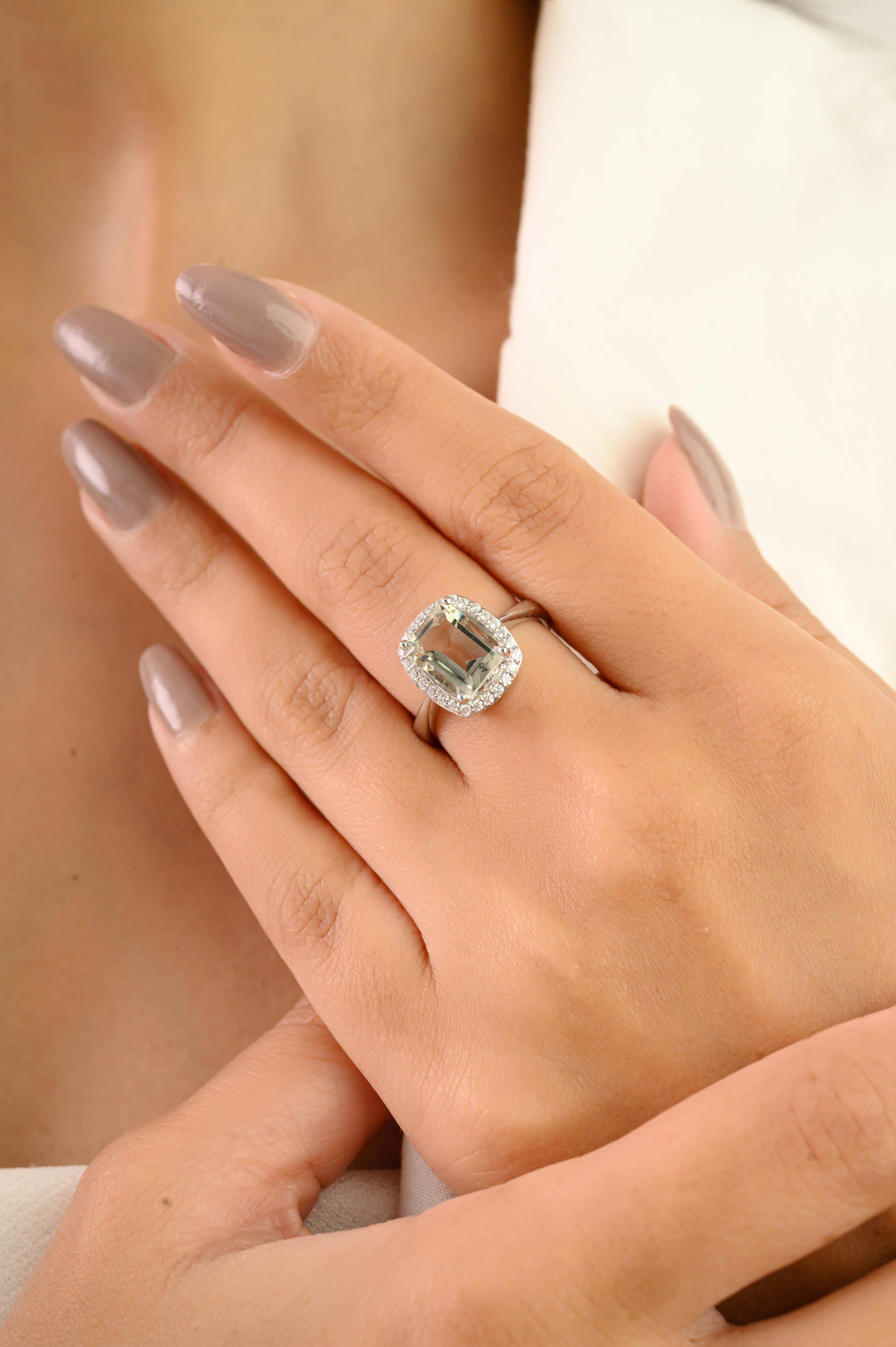in vendita:  Anello a grappolo con ametista verde e zircone a raggiera in argento 925 Silvorra 6