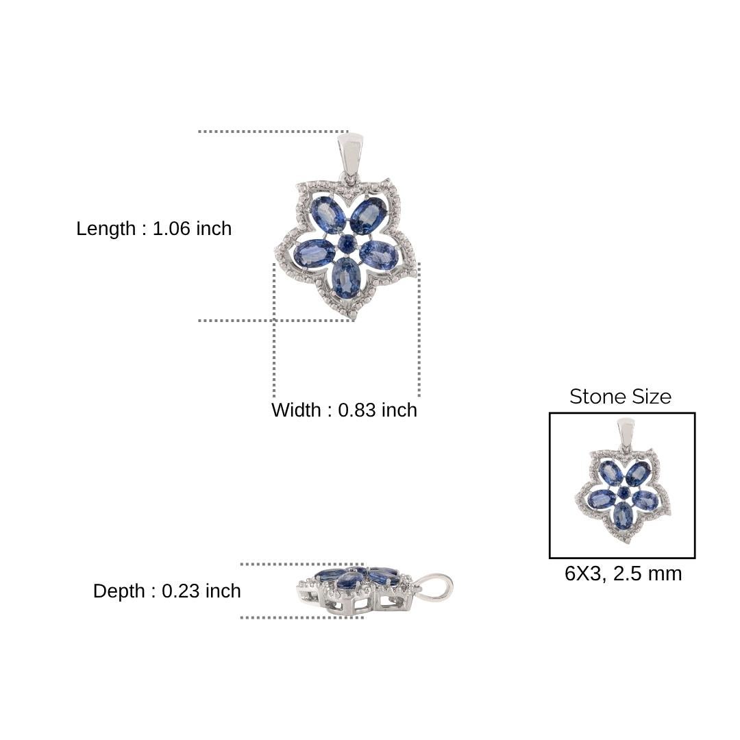 Ciondolo floreale in argento 925 A. Silver da 2,93 carati con zaffiro blu e zircone aureolato in vendita 3