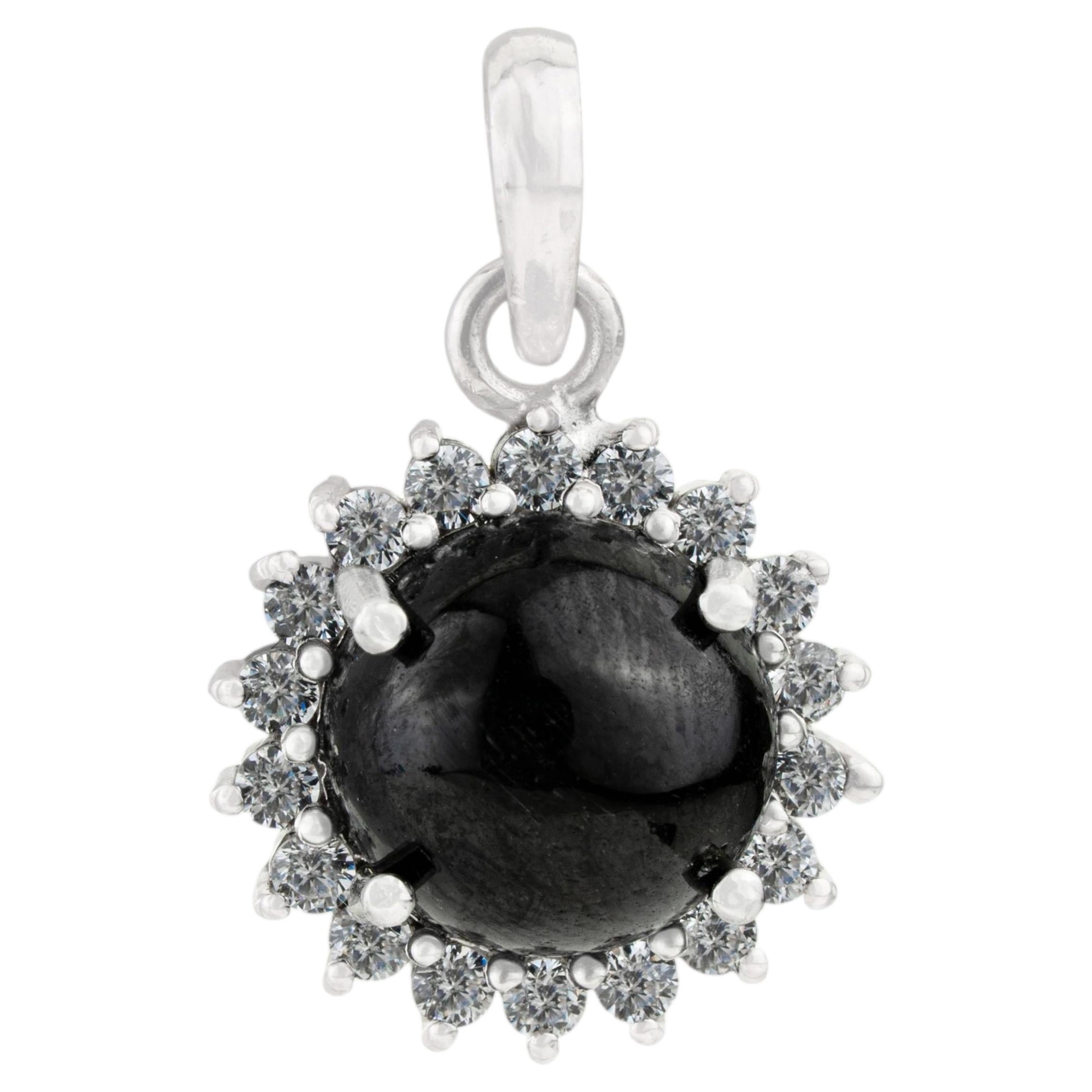 Silvorra 925 Sterling Silver 5.71CT Black Star Pendant with Halo Zircon for Gift