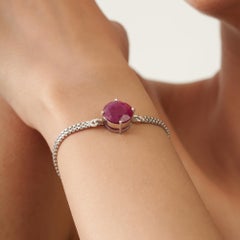 Silvorra 925 Sterling Silver 7.35CT Natural Ruby Chain Bracelet July Birthstone