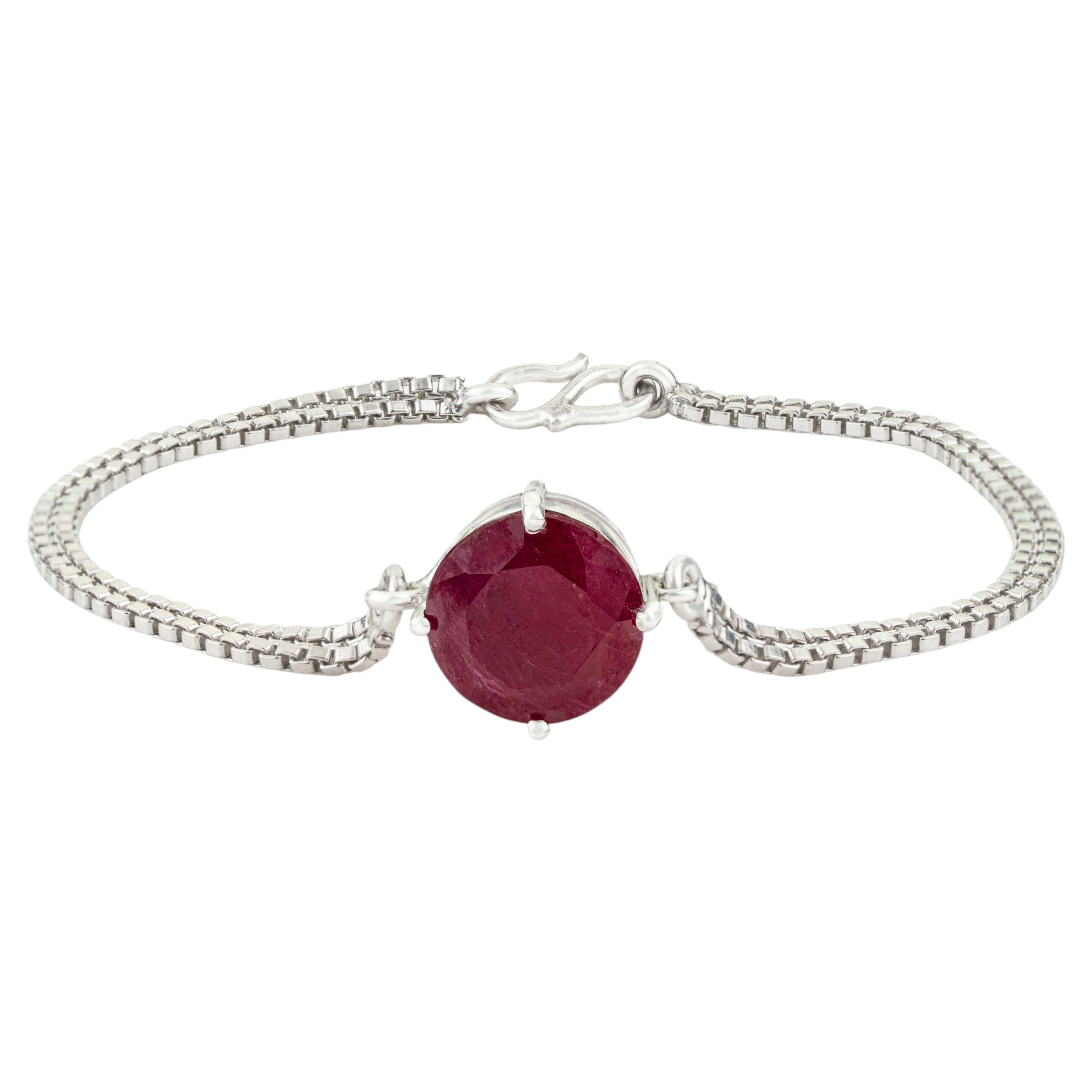 Silvorra 925 Sterling Silver 7.35CT Natural Ruby Chain Bracelet July Birthstone