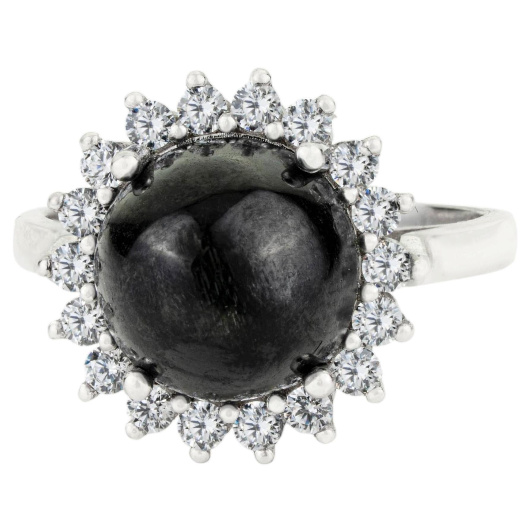 Silvorra 925 Sterling Silver Black Star Statement Ring with Halo Zircons