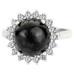 Silvorra 925 Sterling Silver Black Star Statement Ring with Halo Zircons