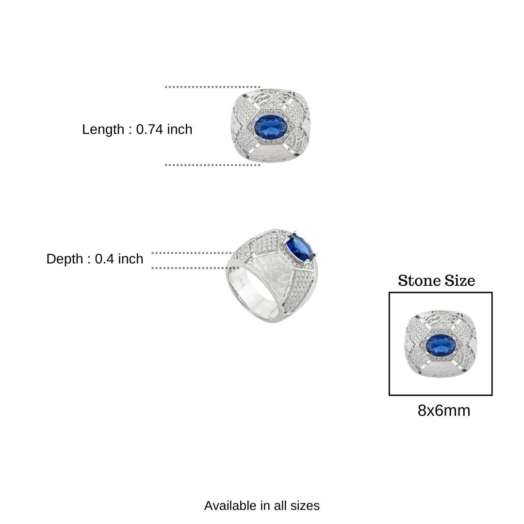 En venta: Silvorra Anillo de cúpula de cóctel de plata de ley 925 con circonita cúbica azul y blanca  10