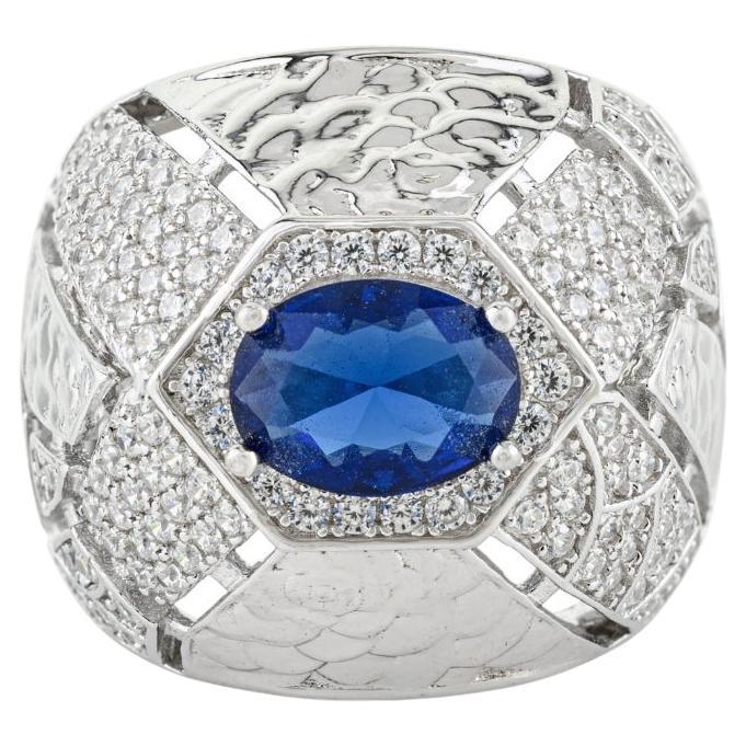 Anello a cupola con cubetti di zirconi bianchi e blu in argento Sterling 925 Silvorra