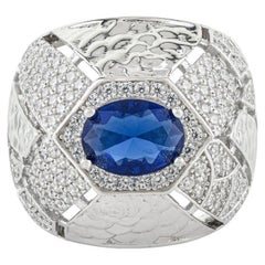 Silvorra 925 Sterling Silver Blue & White Cubic Zirconia Cocktail Dome Ring