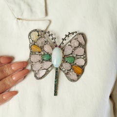 Silvorra Broche Mariposa de Plata de Ley 925 con Ópalo y Gemas de 43,4 ct