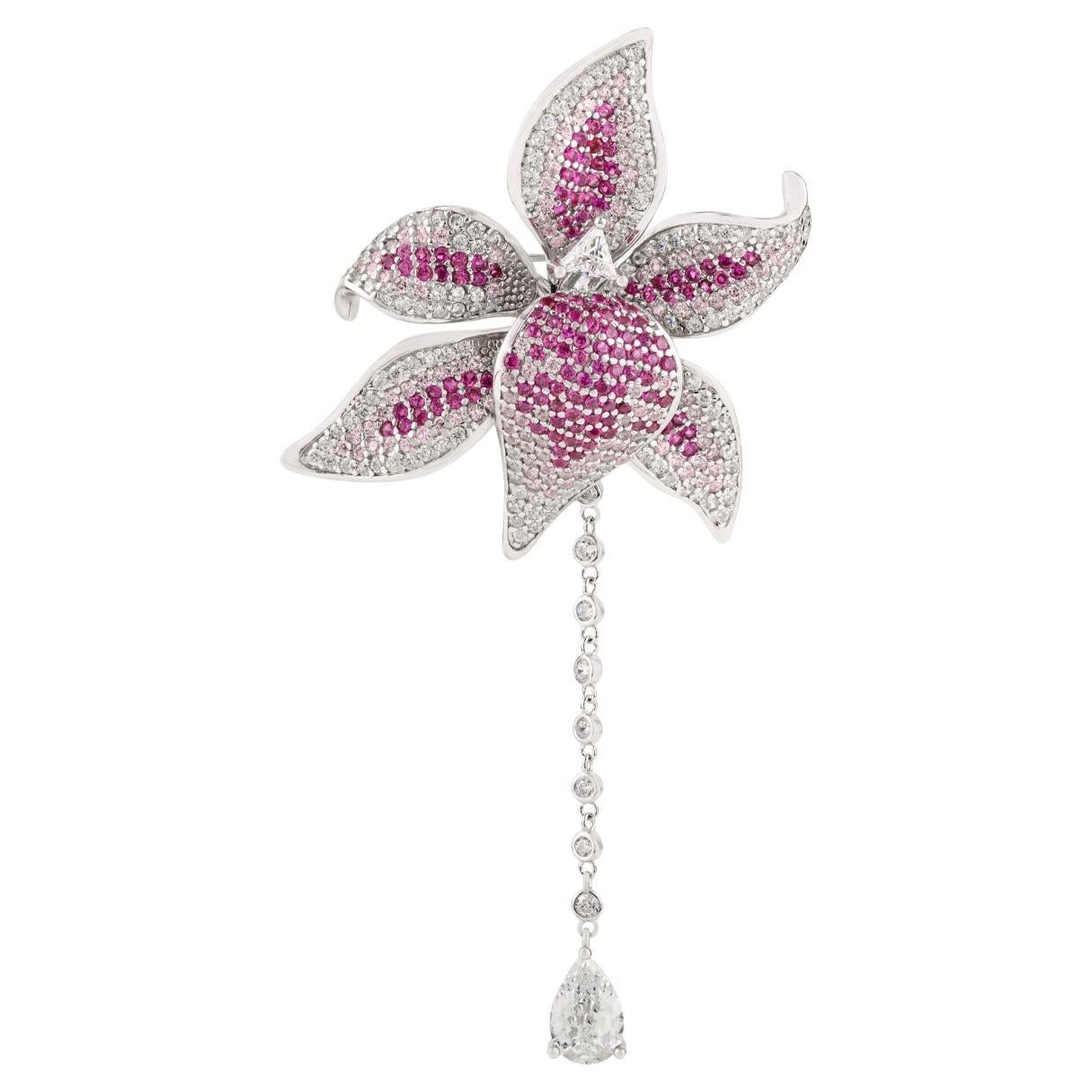 Silvorra 925 Sterling Silver Floral Brooch Pin with Pink
White Cibic Zirconia